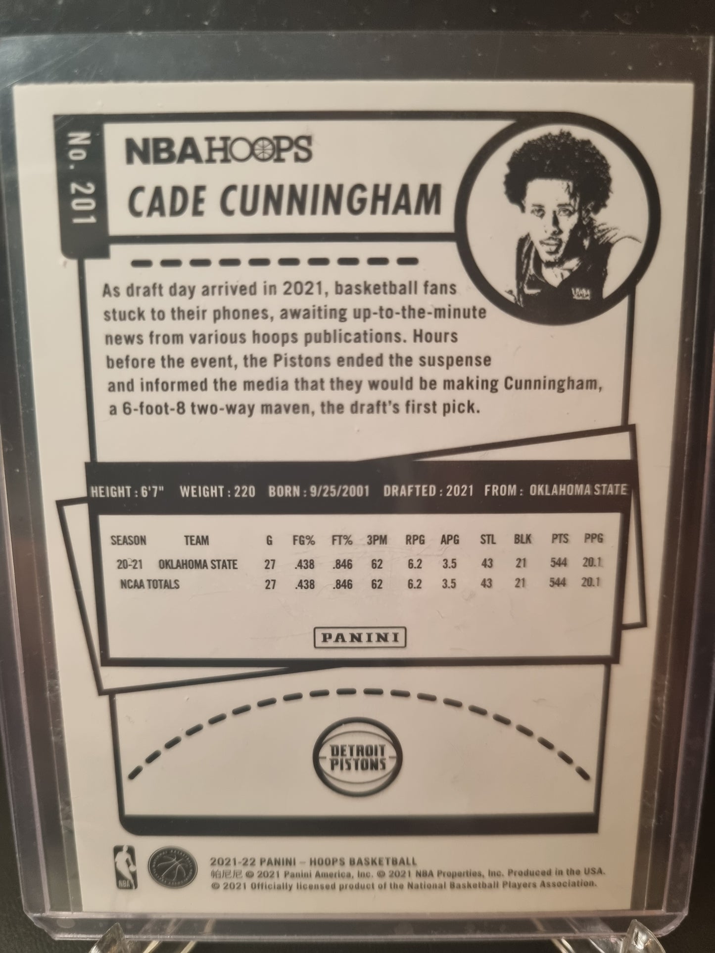 2021-22 Panini Hoops #201 Cade Cunningham Rookie Card