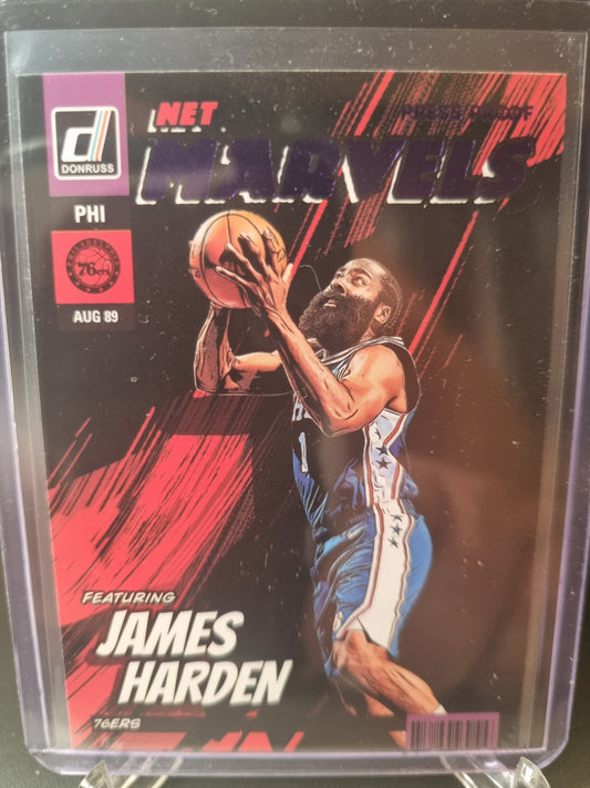 2022-23 Panini Donruss #16 James Harden Net Marvels Purple Press Proof