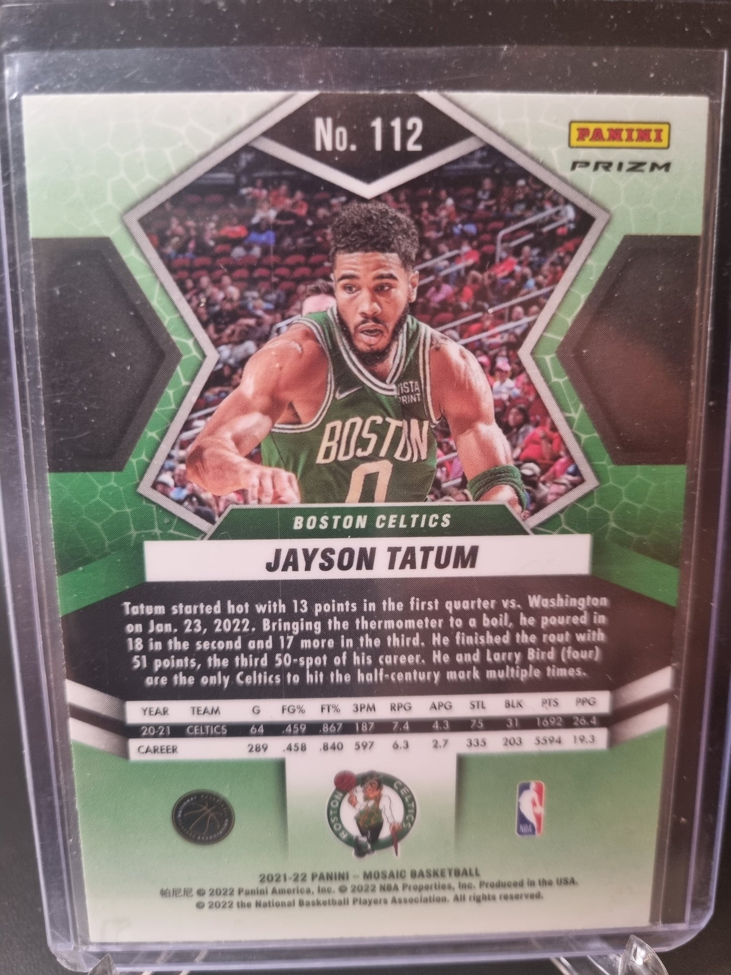 2021-22 Panini Mosaic #112 Jayson Tatum Red Mosaic Prizm