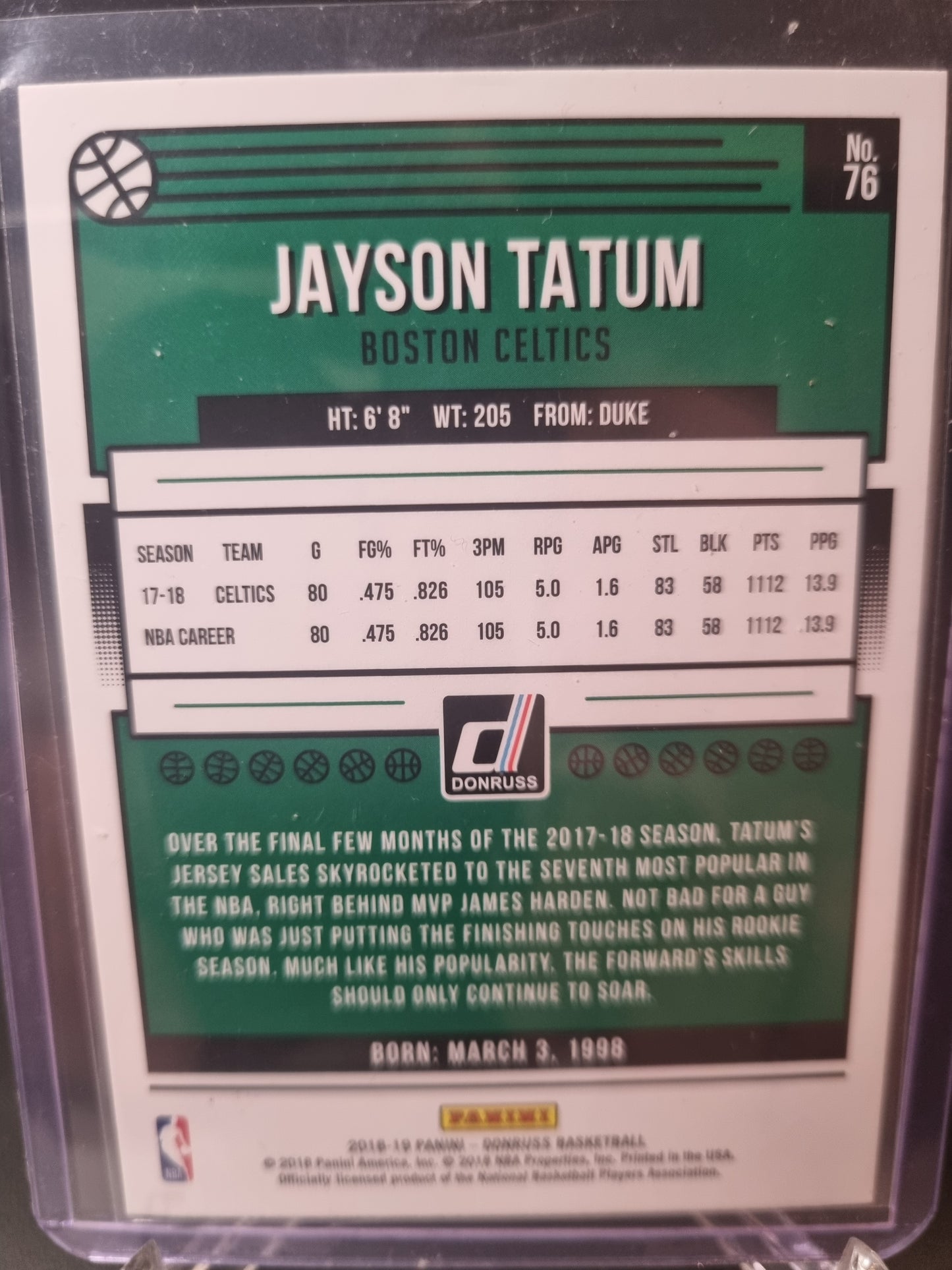 2018-19 Panini Donruss #76 Jayson Tatum