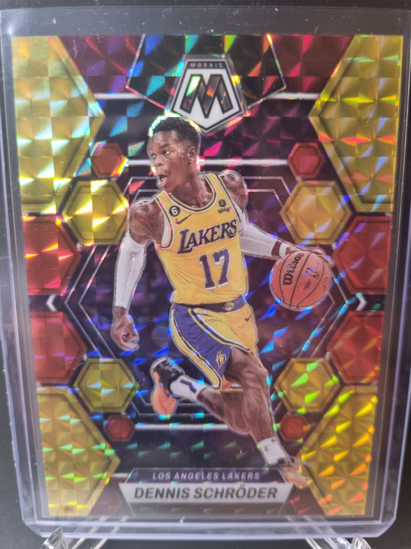 2022-23 Panini Mosaic #23 Dennis Schroder Yellow Mosaic Prizm 72/88