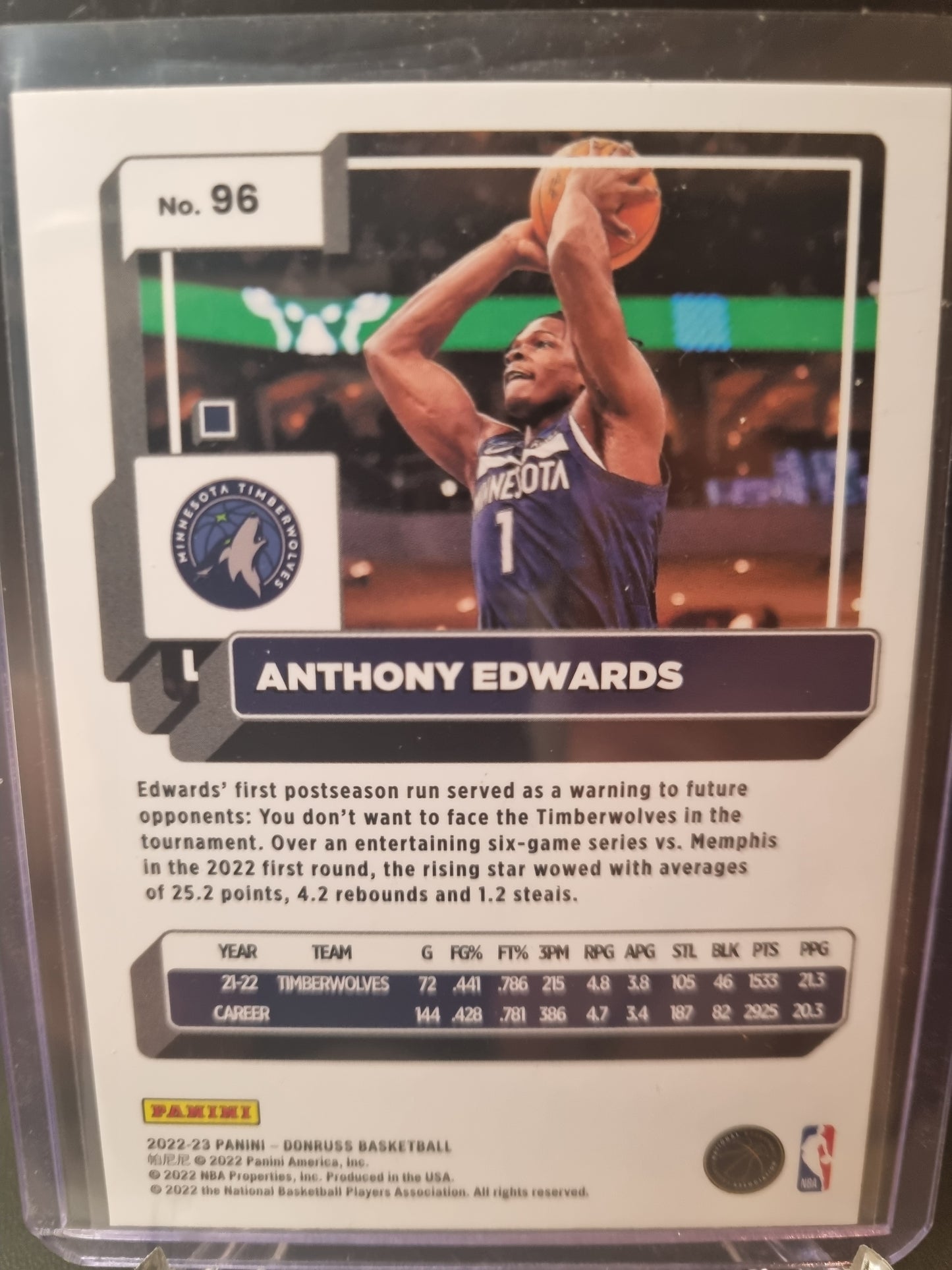 2022-23 Panini Donruss #96 Anthony Edwards Green Laser