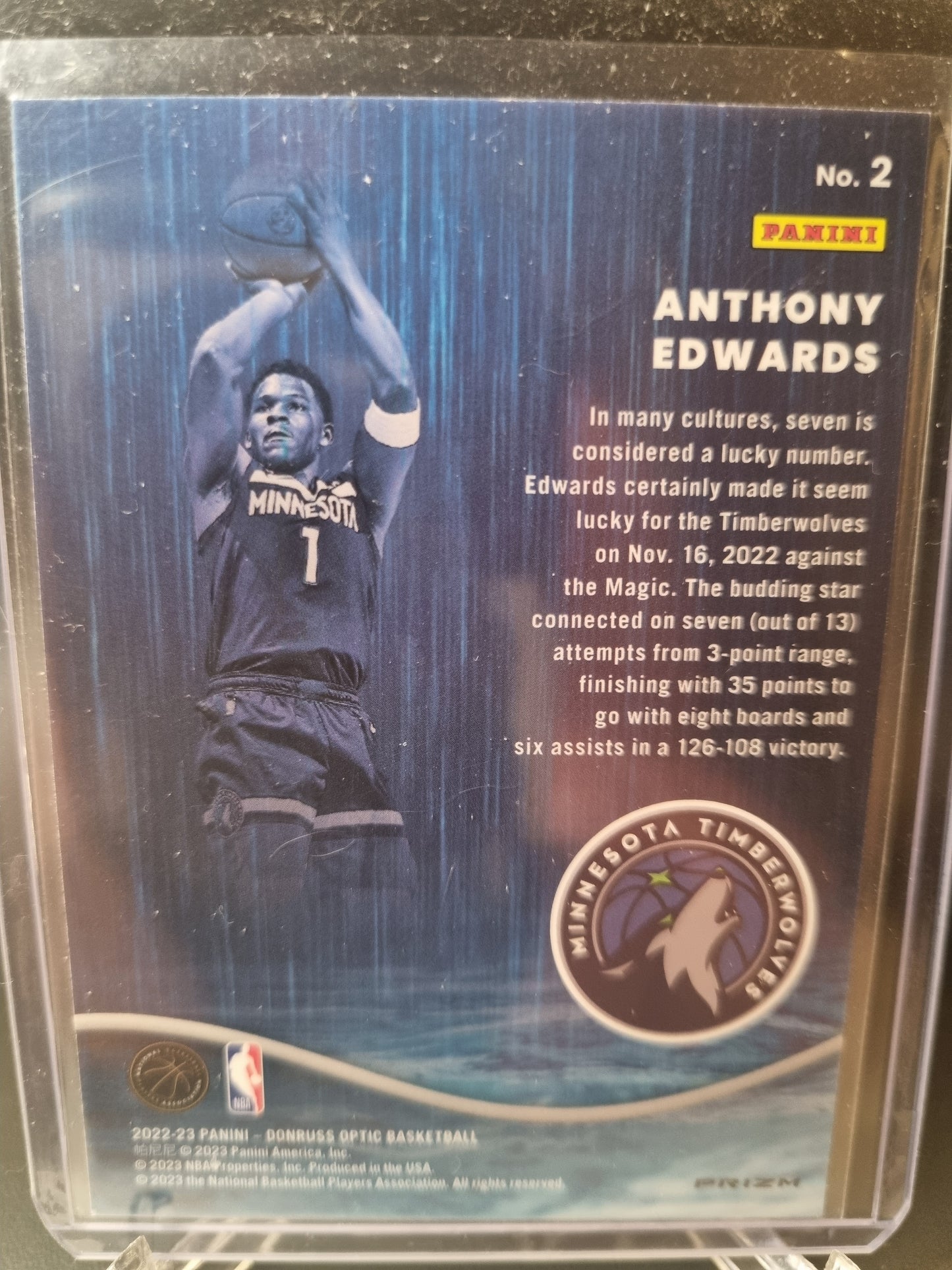 2022-23 Panini Donruss Optic #2 Anthony Edwards Raining 3s