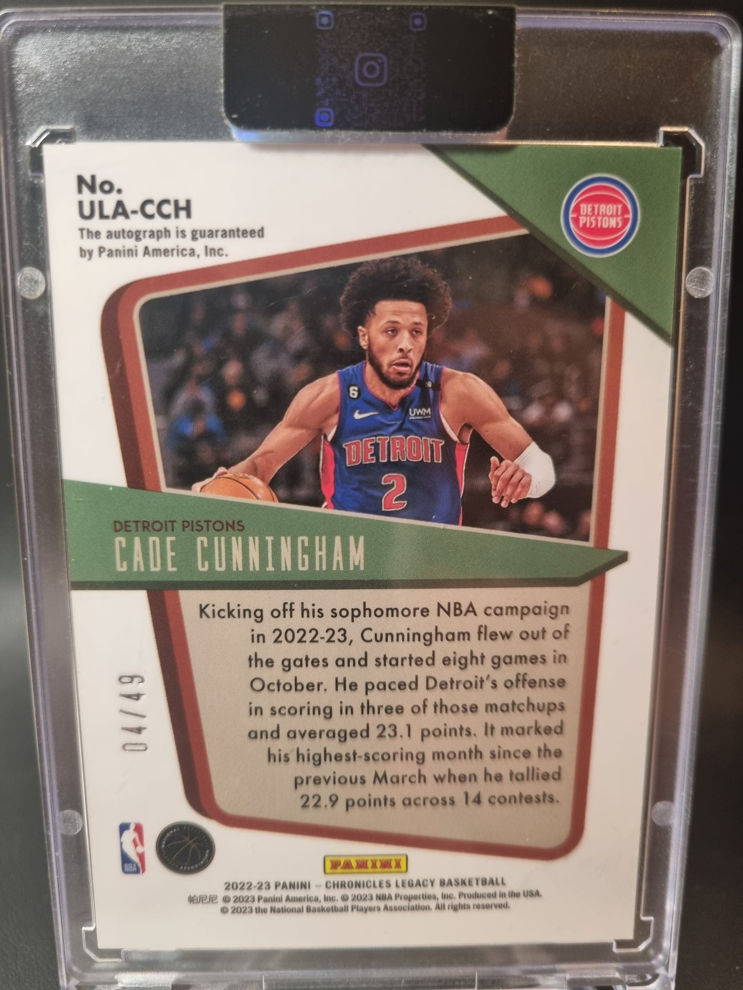 2022-23 Panini Chronicles Legacy #ULA- CCH Cade Cunningham Under The Lights Autograph 04/49