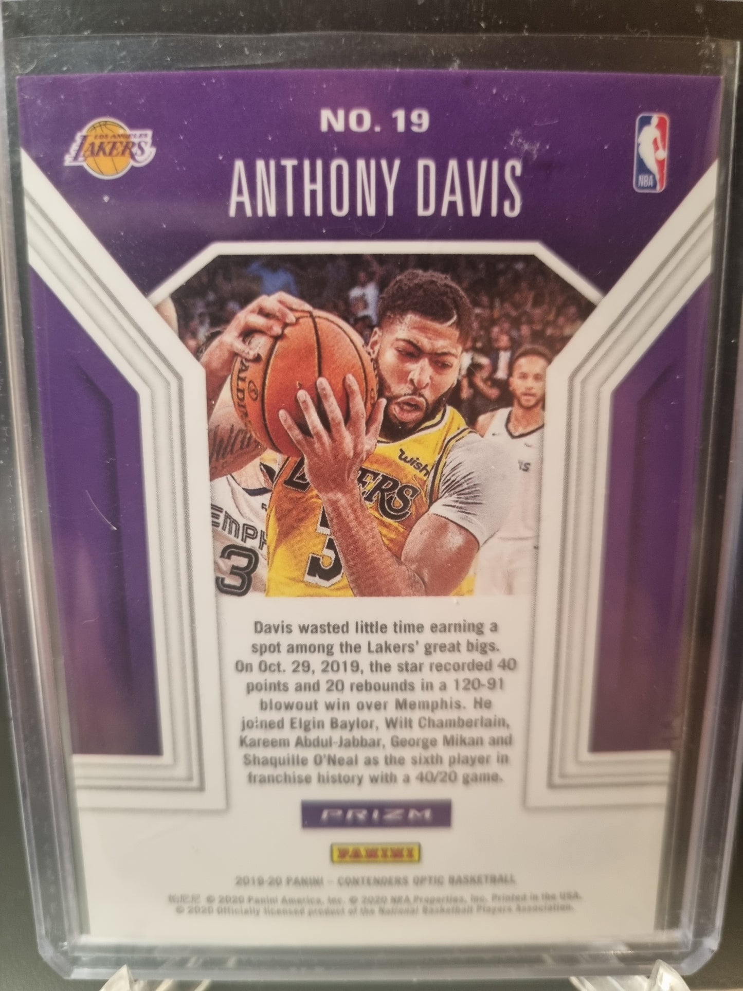 2019-20 Panini Contenders Optic #19 Anthony Davis Playing The Numbers Game 20 Rebounds Red cracked Ice Prizm