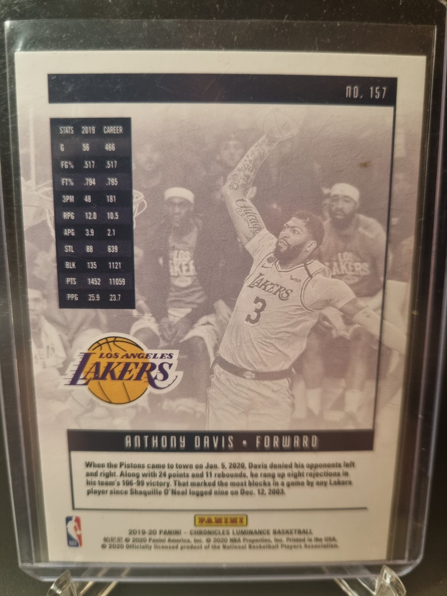 2019-20 Panini Chronicles Luminance #157 Anthony Davis