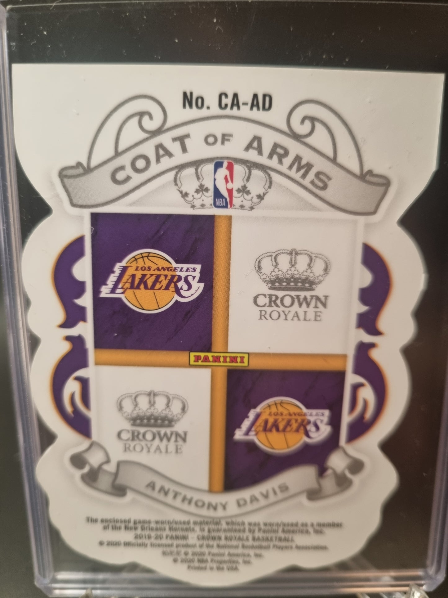 2019-20 Panini Crown Royale #CA-AD Anthony Davis Coat Of Arms Game Worn Patch