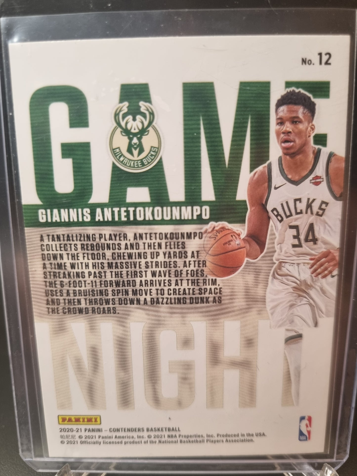 2020-21 Panini Contenders #12 Giannis Antetokounmpo Game Night