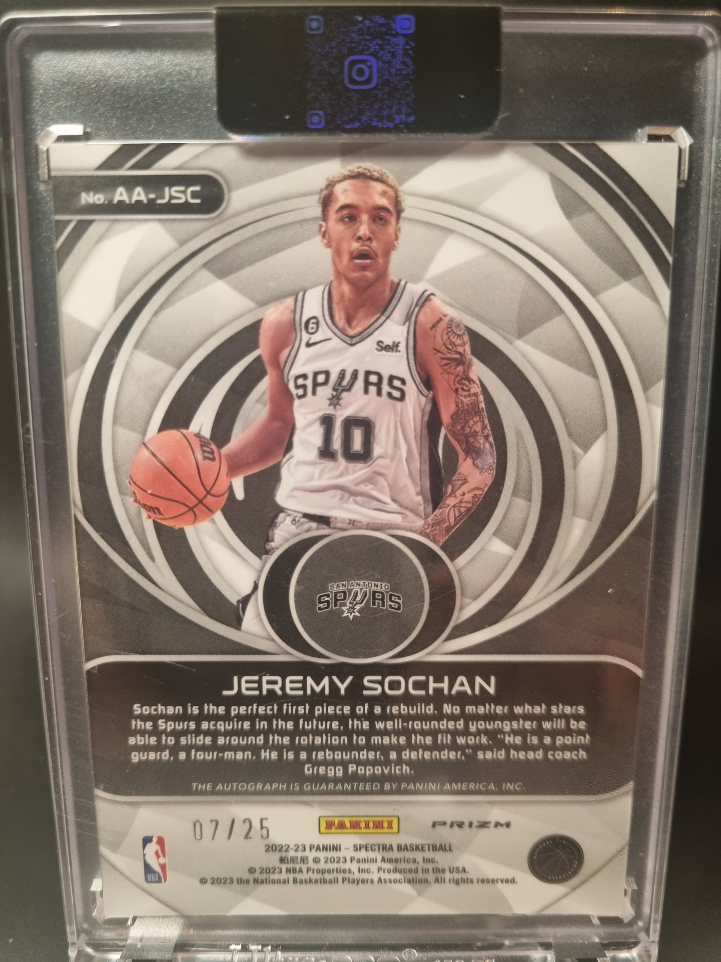 2022-23 Panini Spectra #AA-JSC Jeremy Sochan Rookie Card Autograph 07/25