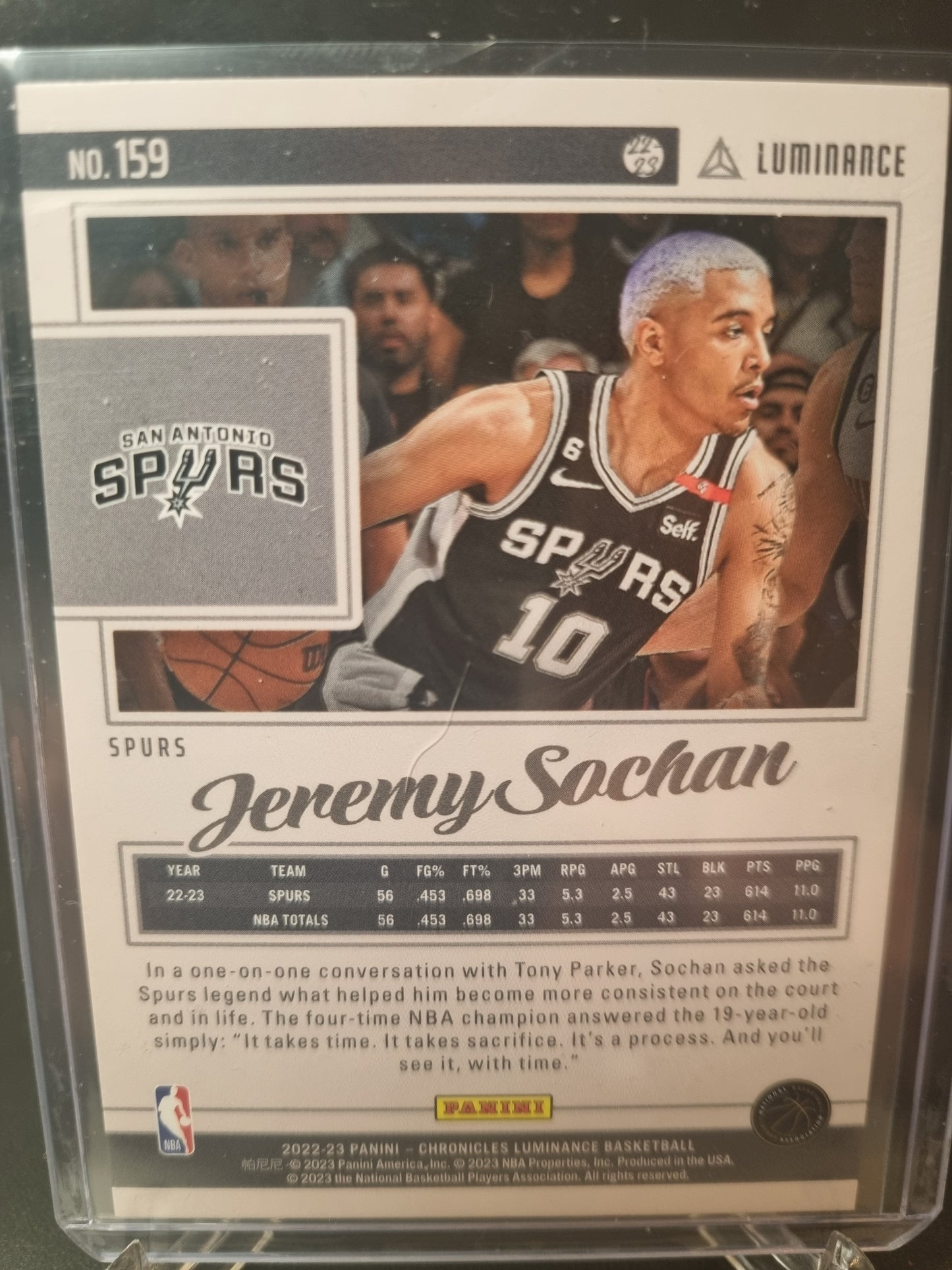 2022-23 Panini Chronicles Luminance #159 Jeremy Sochan Rookie Card 14/18