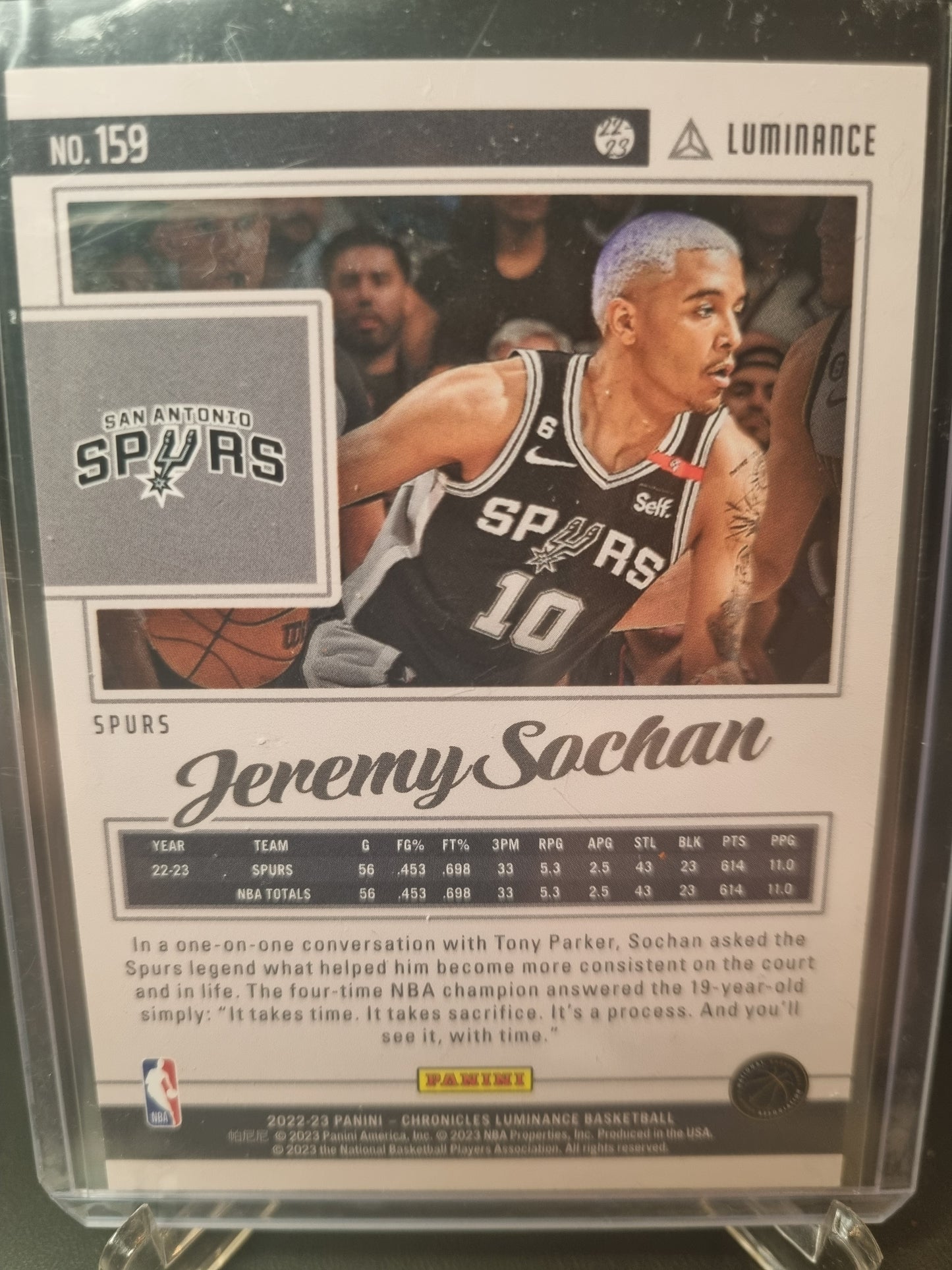 2022-23 Panini Chronicles Luminance #159 Jeremy Sochan Rookie Card 15/75