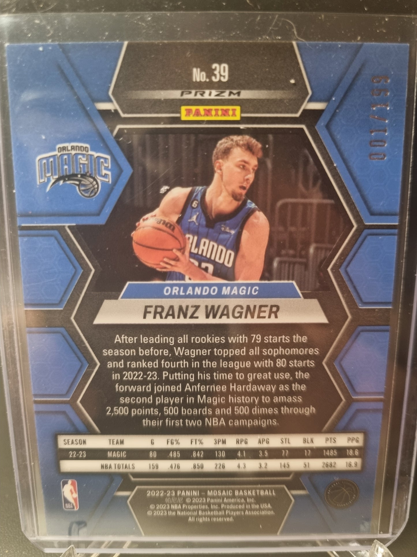 2022-23 Panini Mosaic #39 Franz Wagner Blue Mosaic Prizm 001/199