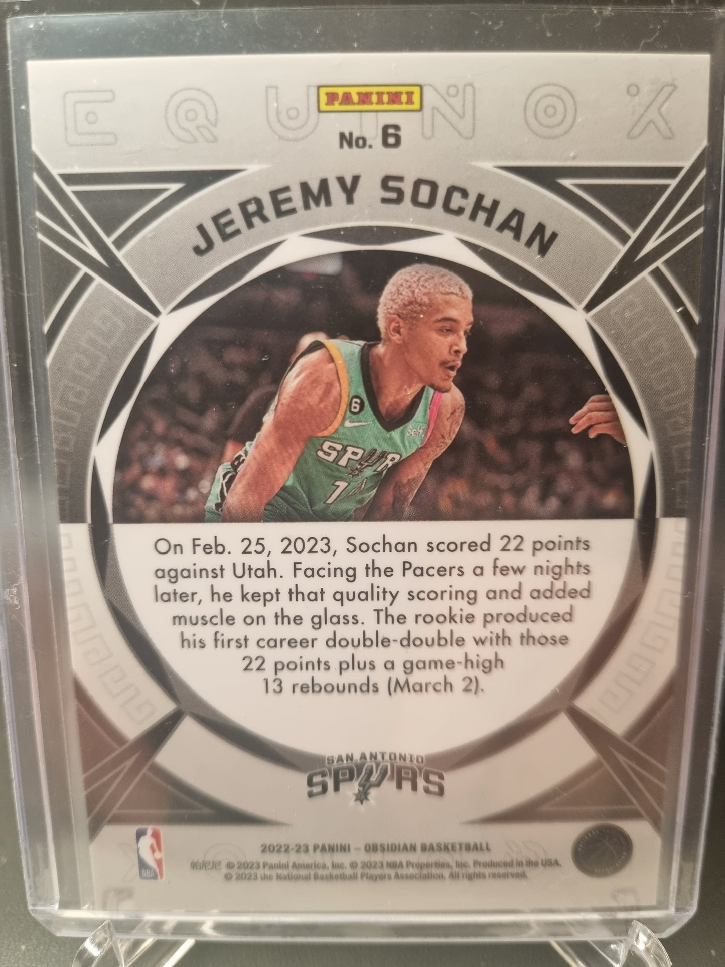 2022-23 Panini Obsidian #6 Jeremy Sochan Rookie Card Equinox White/Red