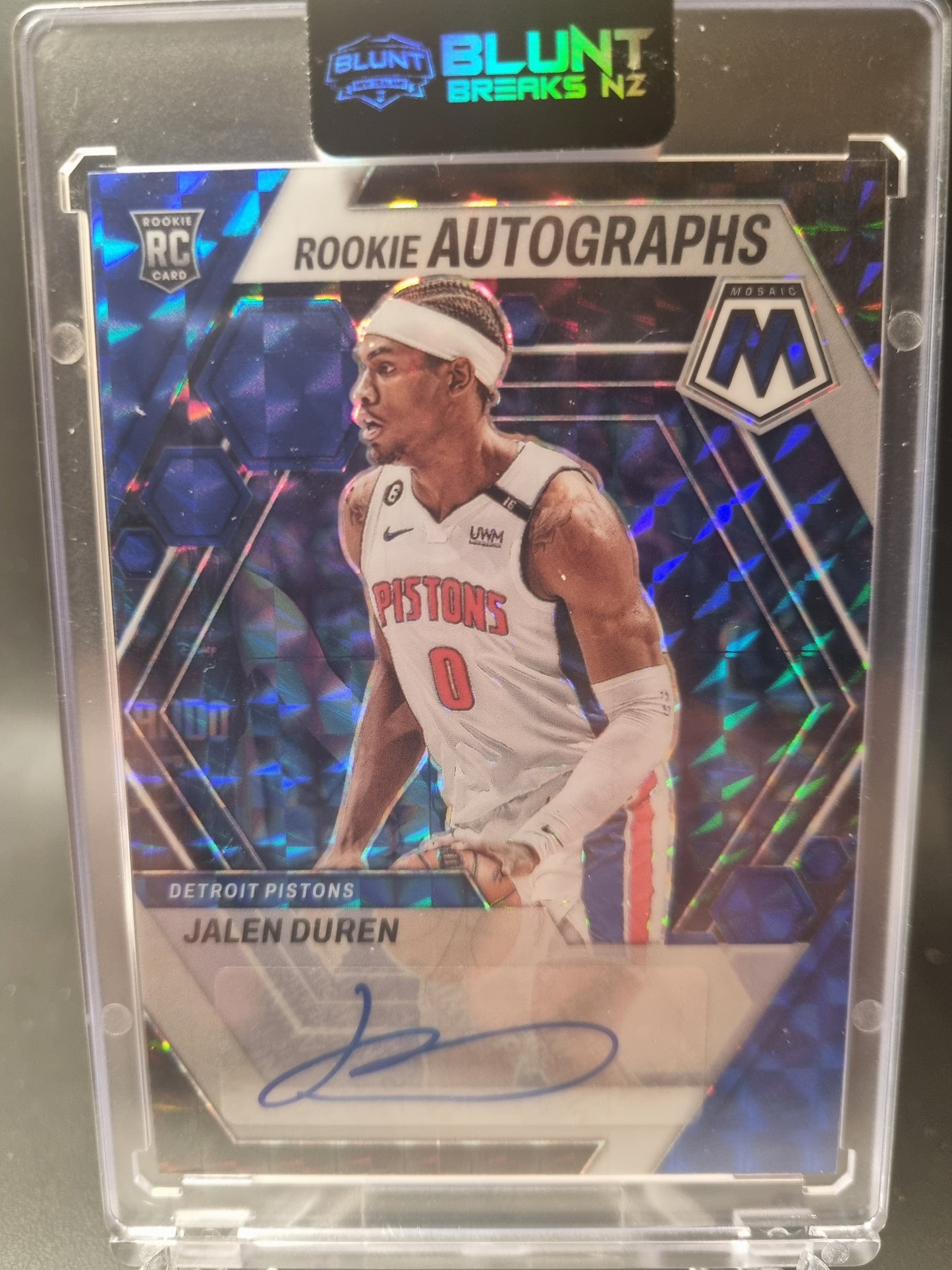 2022-23 Panini Mosaic #RA-DUR Jalen Duren Rookie Autographs Blue Mosaic Prizm 09/49