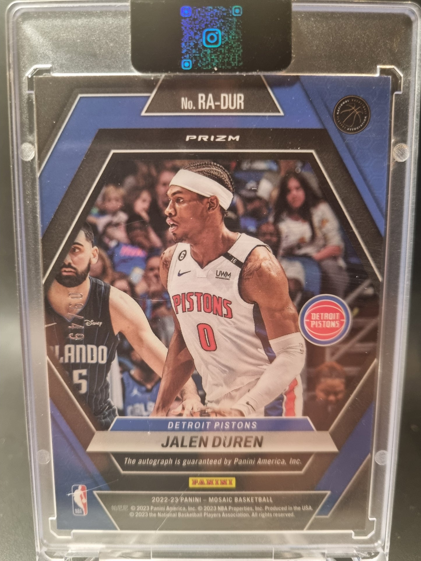 2022-23 Panini Mosaic #RA-DUR Jalen Duren Rookie Autographs Blue Mosaic Prizm 09/49