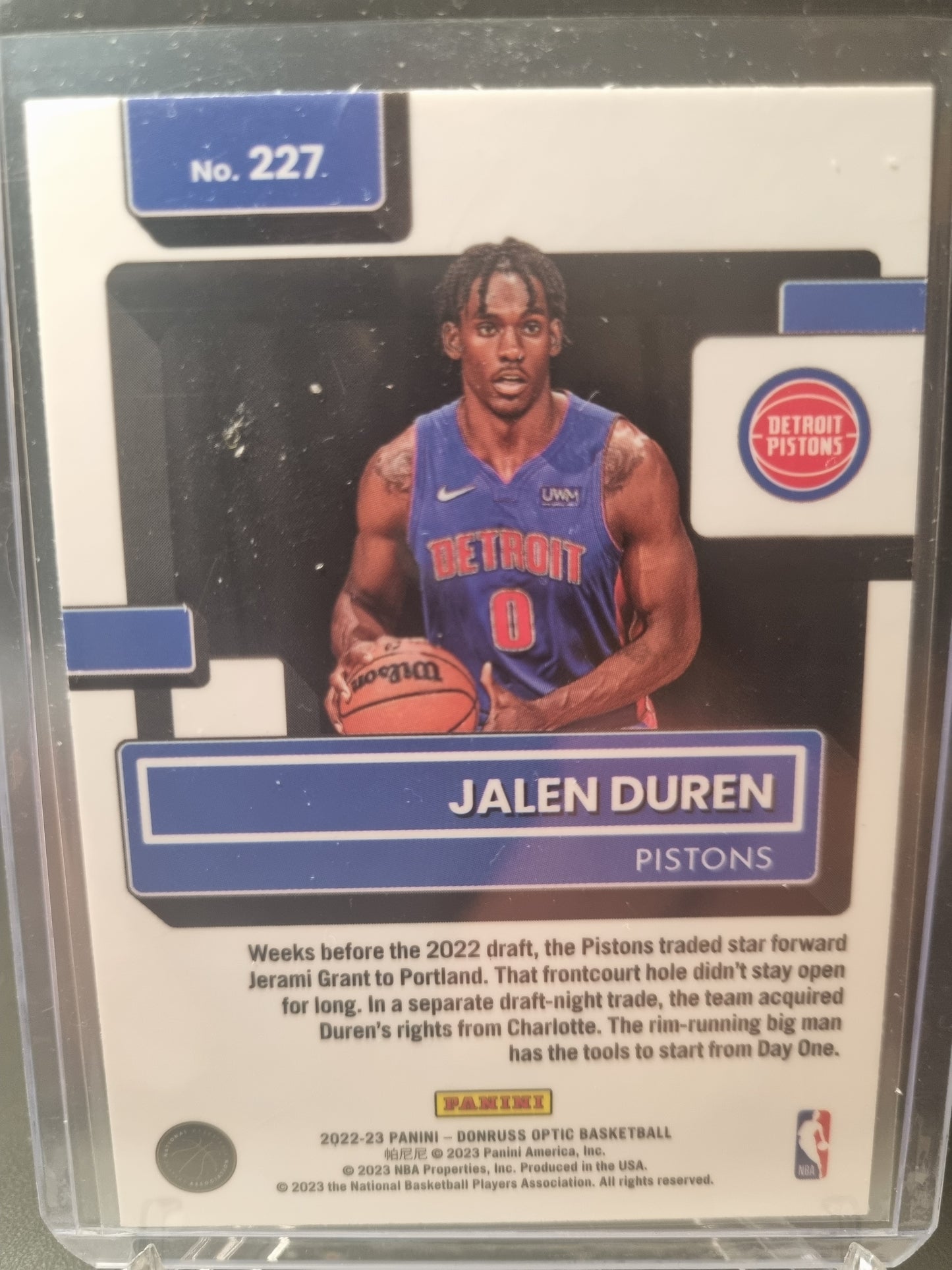 2022-23 Panini Donruss #227 Jalen Duren Rookie Card Rated Rookie