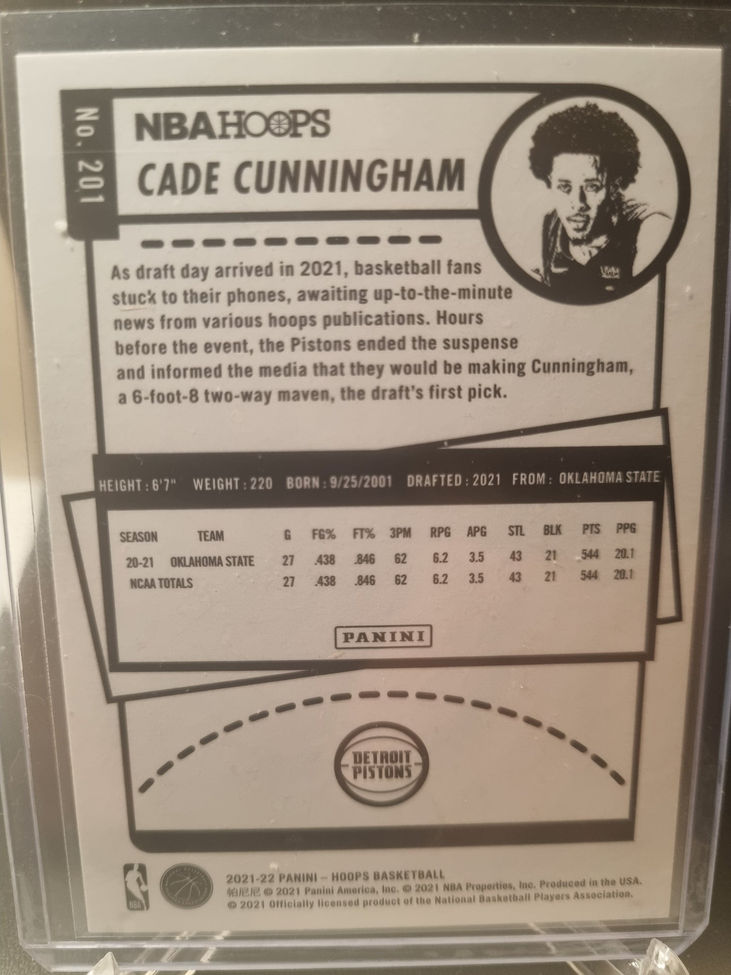 2021-22 Panini Hoops #201 Cade Cunningham Rookie Card