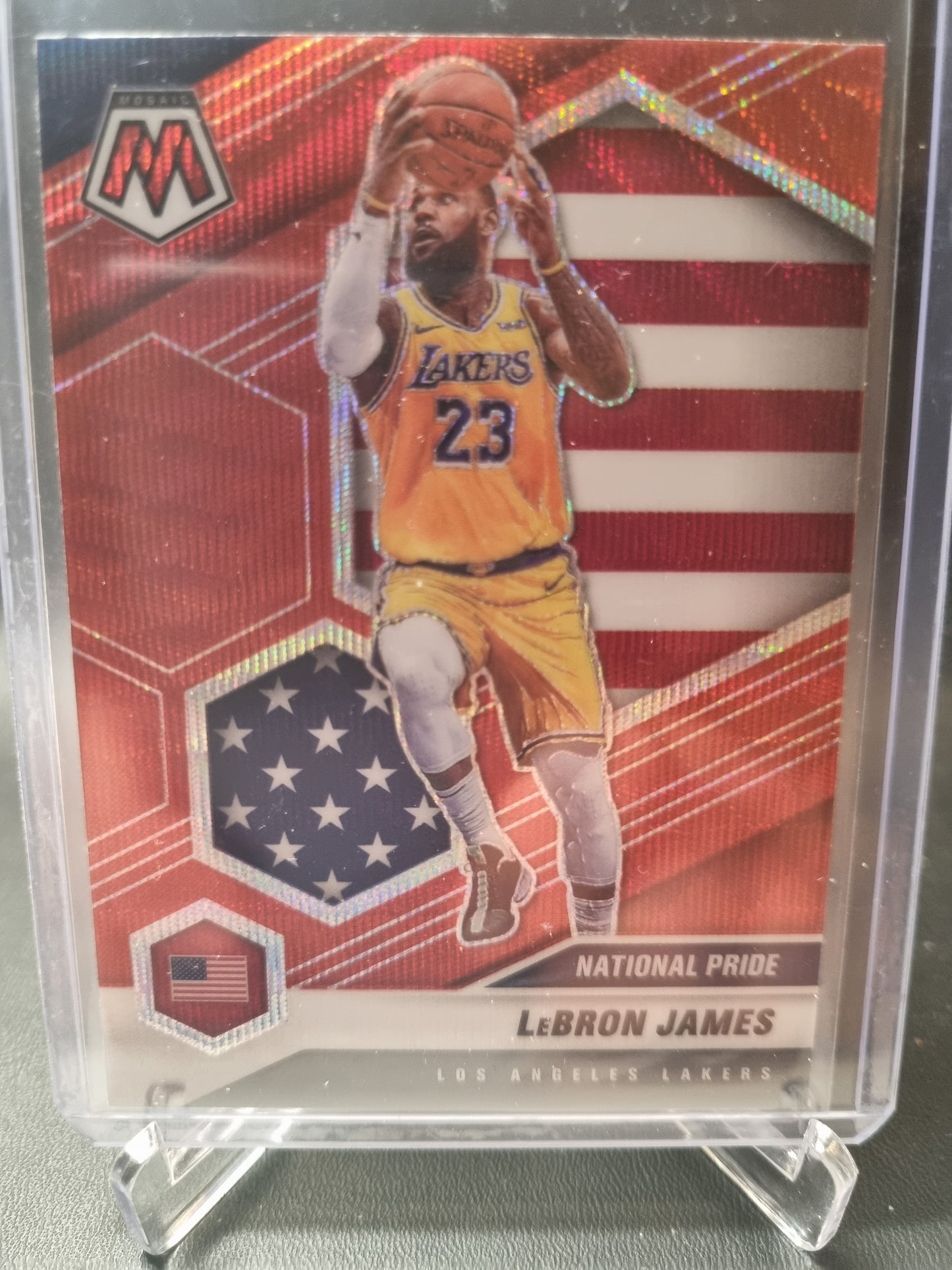 2020-21 Panini Mosaic #247 Lebron James National Pride Red Prizm