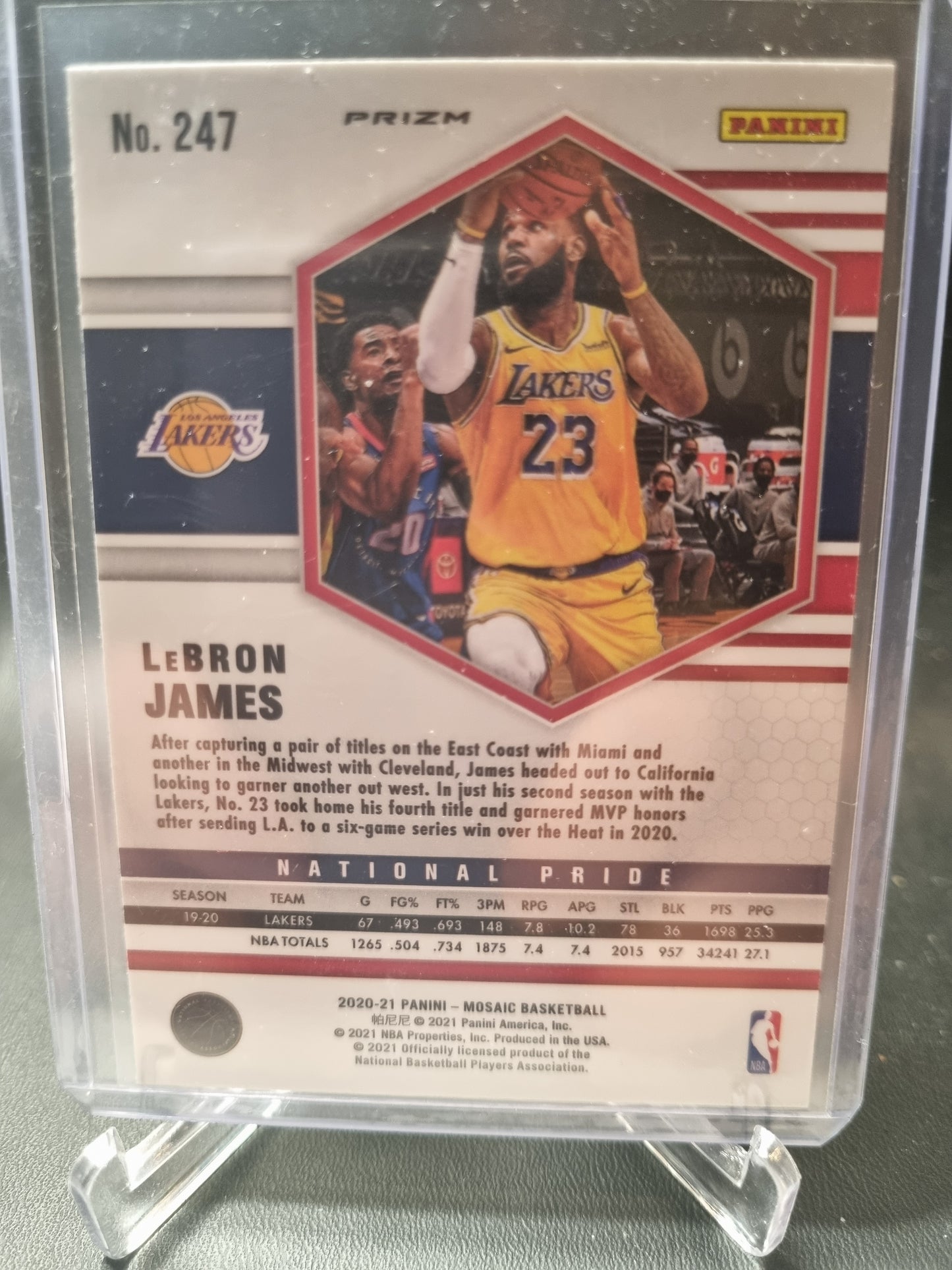 2020-21 Panini Mosaic #247 Lebron James National Pride Red Prizm