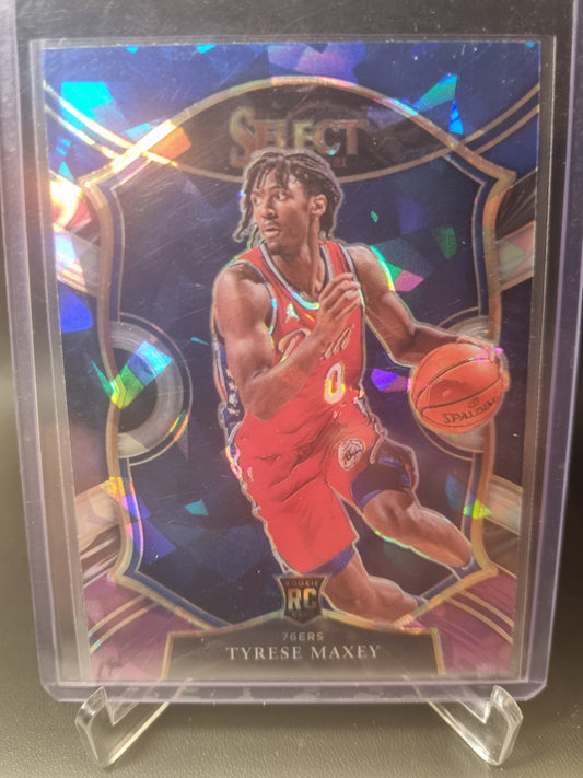2020-21 Panini Select #81 Tyrese Maxey Rookie Card Concourse Blue Cracked Ice