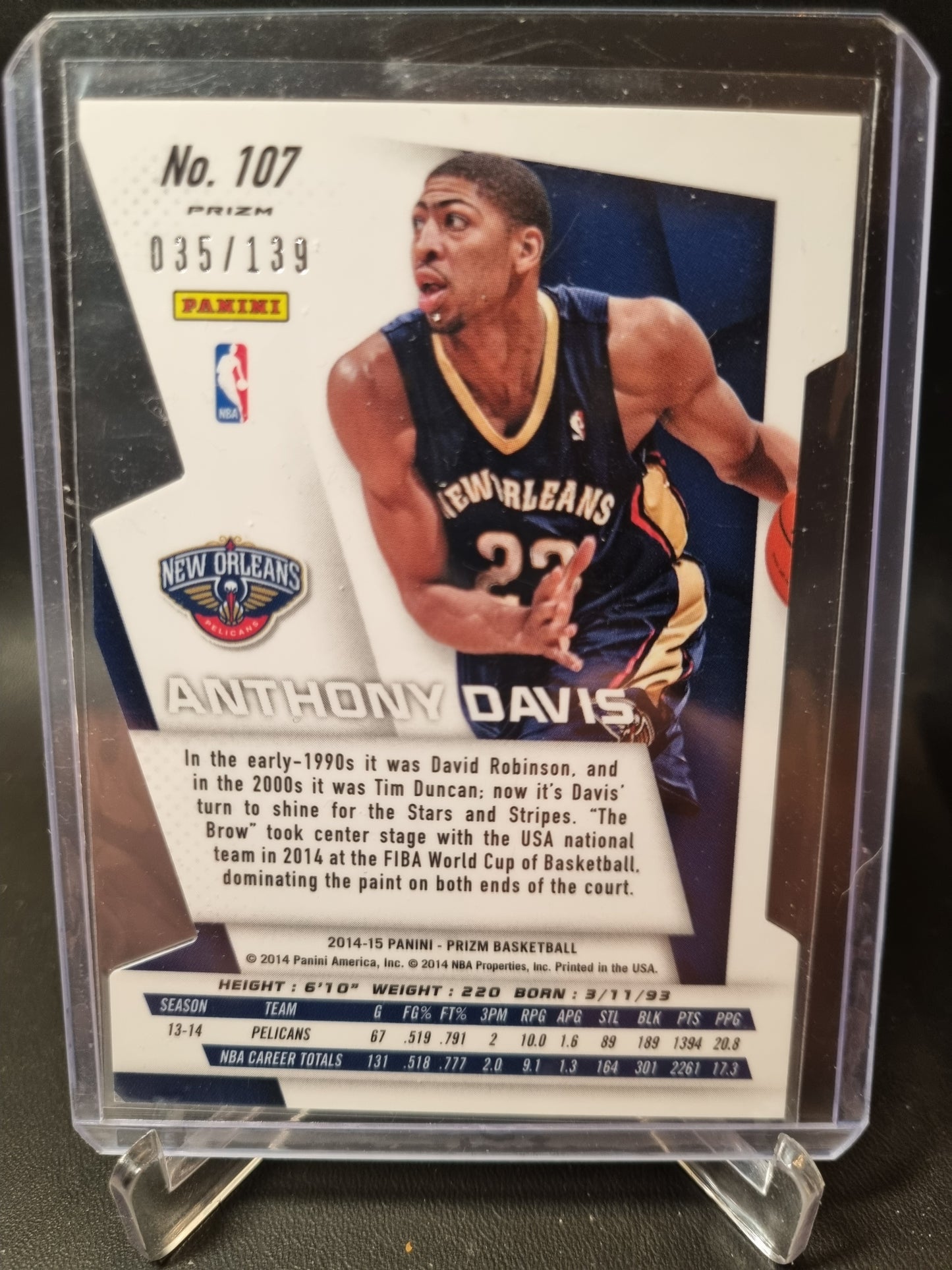 2014-15 Panini Prizm #107 Anthony Davis Purple Die Cut Prizm 035/139