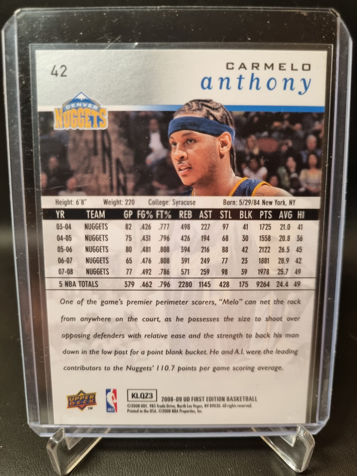 2008-09 Upper Deck #42 Carmelo Anthony First Edition