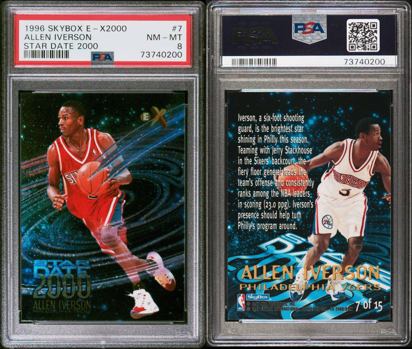 1996 Skybox Star Date 2000 #7 Allen Iverson Rookie Card PSA 8 Near Mint