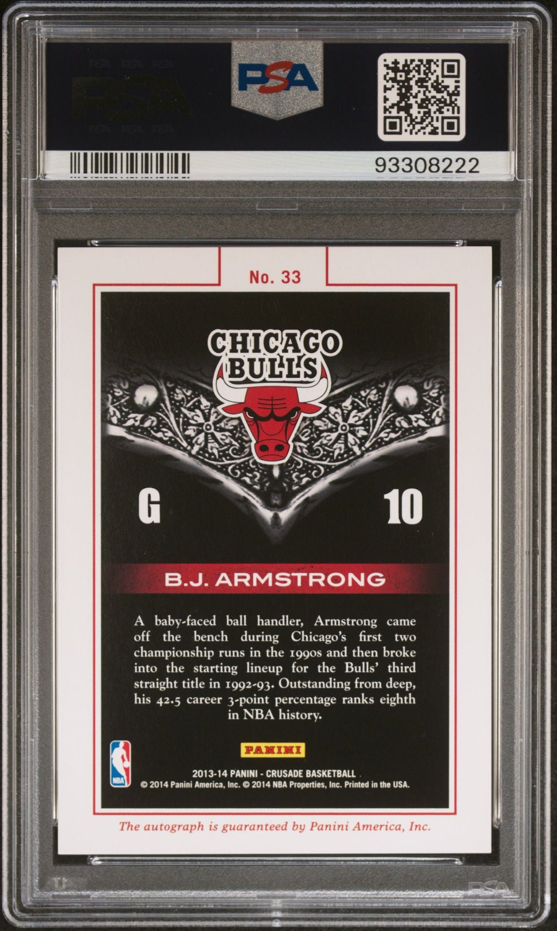 2013-14 Panini Crusade #33 BJ Armstrong On Card Autograph 006/199 PSA9 Auto