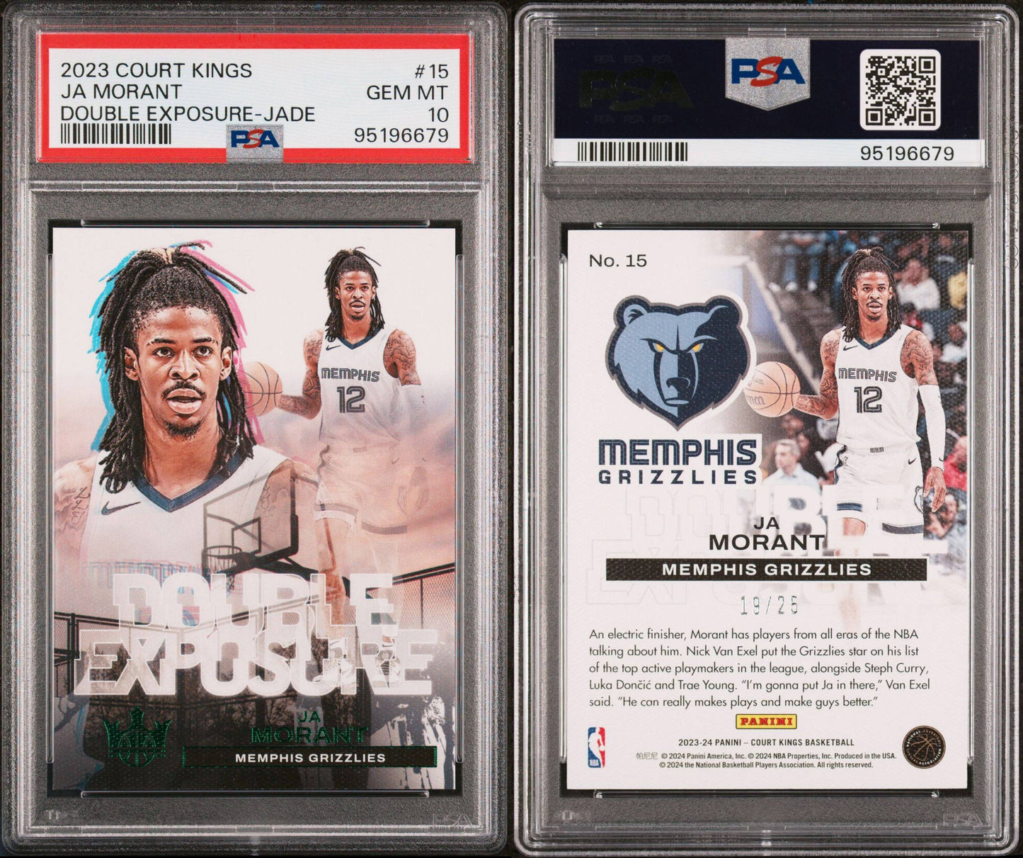 2023-24 Panini Court Kings #15 JA Morant Double Exposure Jade 19/25 PSA10 Gem Mint