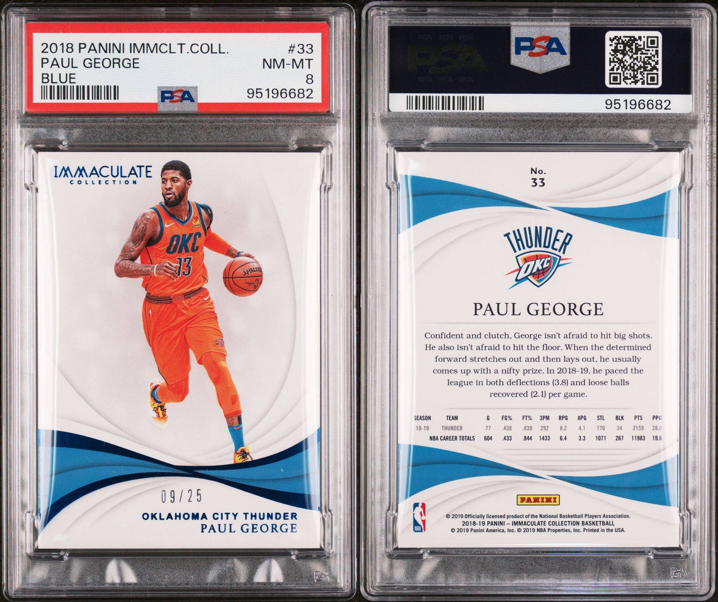 2018-19 Panini Immaculate Collection #33 Paul George 09/25 PSA9 NM-MT