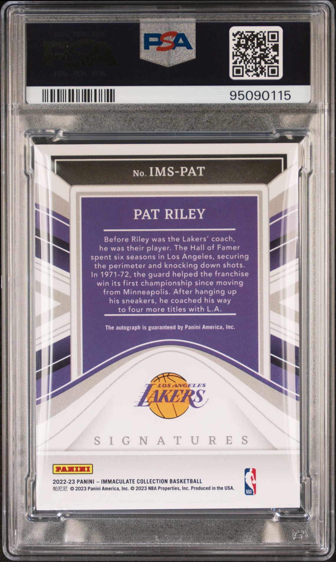 2022-23 Panini Immaculate #IMS-PAT Pat Riley Autograph 25/75 PSA10 Auto