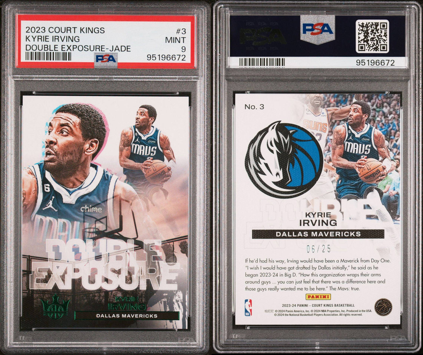 2023-24 Panini Court Kings #3 Kyrie Irving Double Exposure Jade 06/25 PSA9 Mint