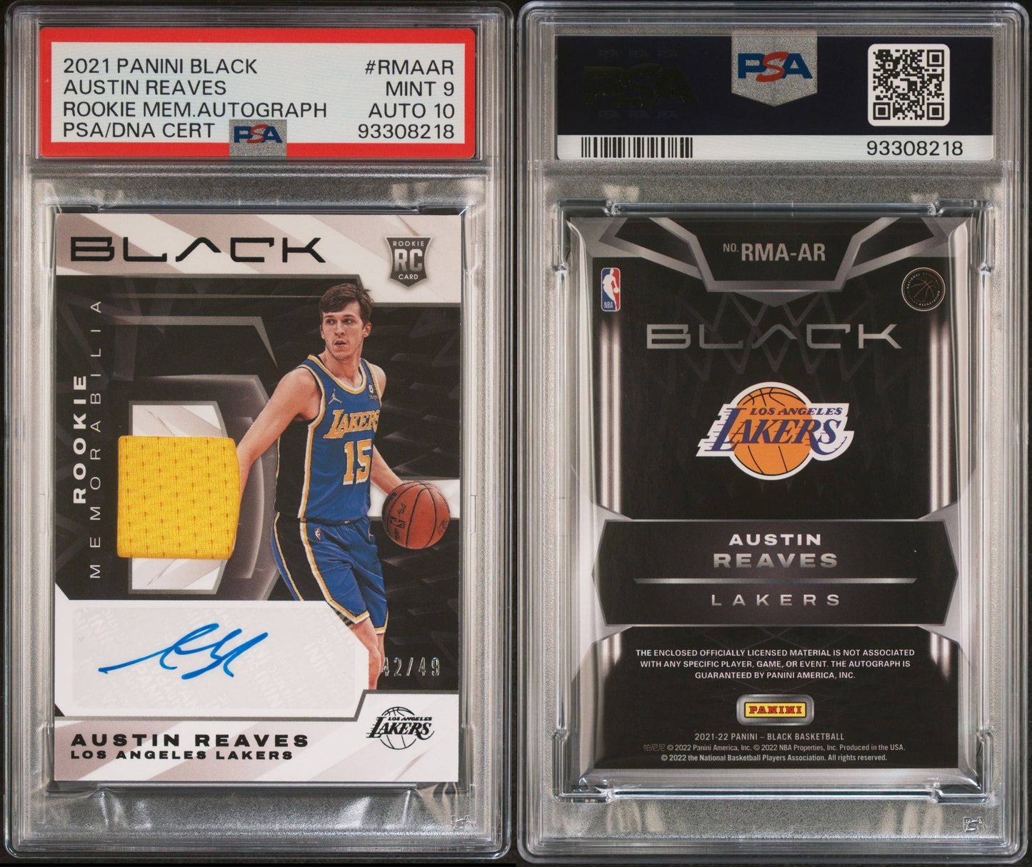 2021-22 Panini Black #RMA-AR Austin Reeves Rookie Patch Autograph 42/49 PSA10 Autograph