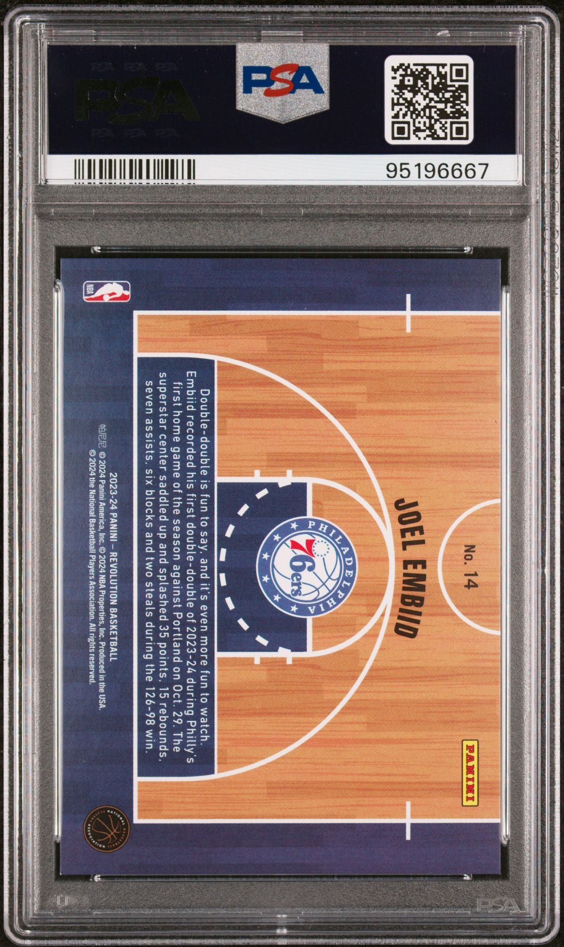 2023-24 Panini Revolution #14 Joel Embiid Prime Time Performers SSP Case Hit PSA9 Mint