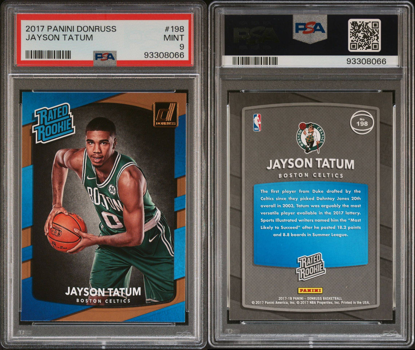 2017-18 Panini Donruss #198 Jayson Tatum Rookie Card Rated Rookie PSA9 Mint