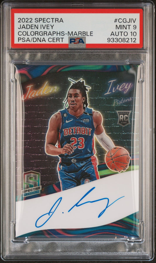 2022-23 Panini Spectra #CG-JIV Jaden Ivey Rookie Card Colorgraphs Marble On Card Autograph 02/05 PSA10 Auto