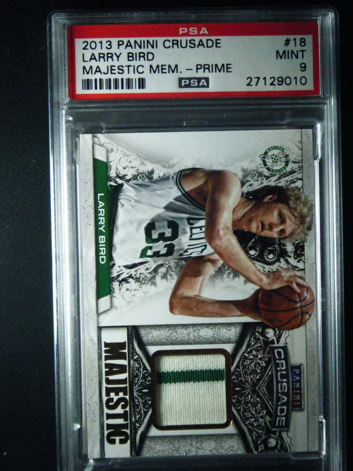 Larry Bird Panini Crusade Majestic Memorabilia - Prime Game Worn PSA 9 Mint