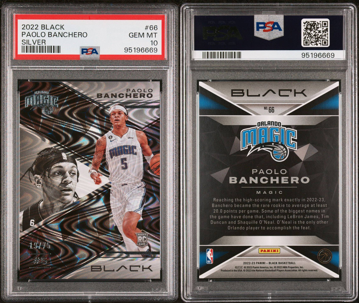 2022-23 Panini Black #66 Paolo Banchero Rookie Card 19/75 PSA10 Gem Mint