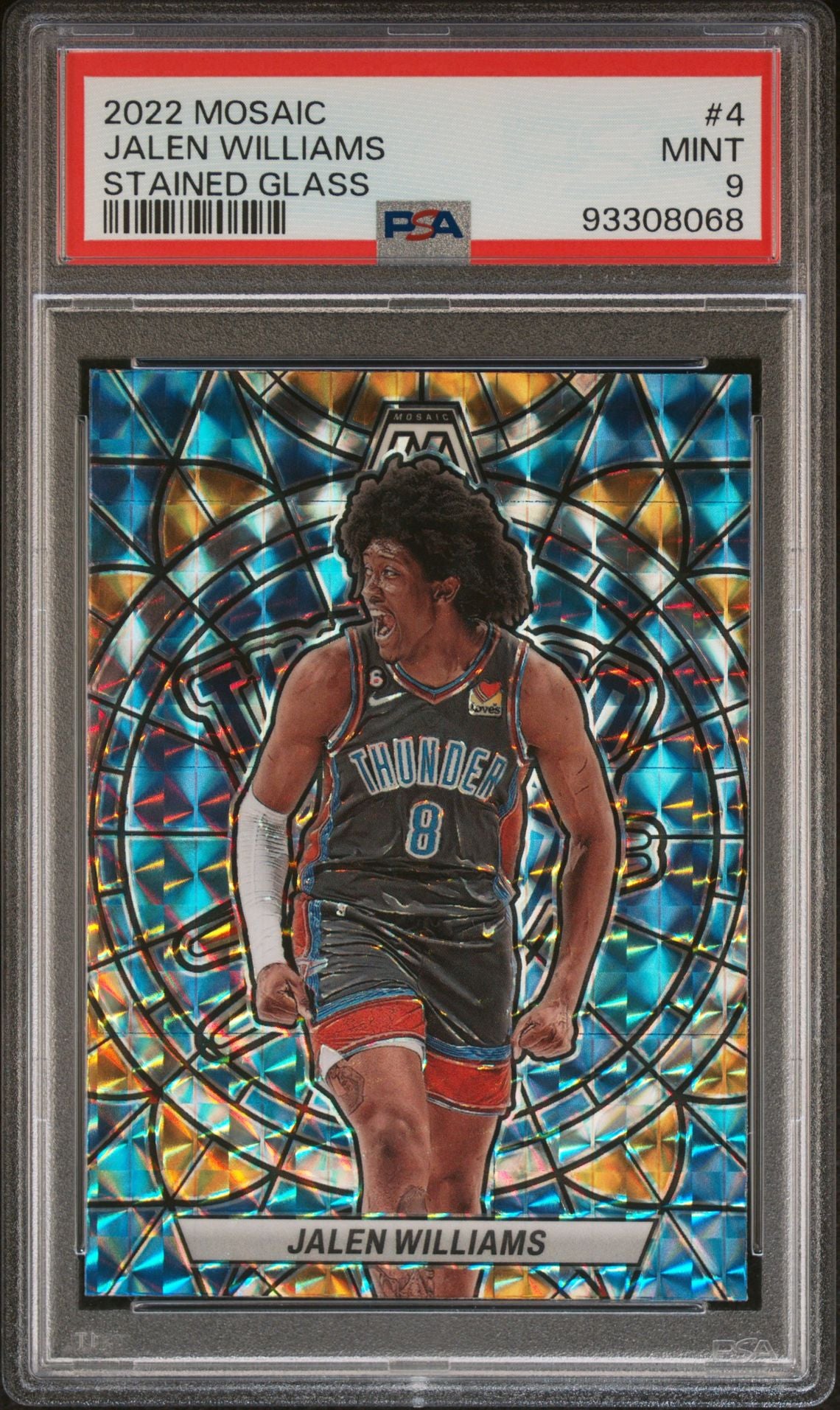 2022-23 Panini Mosaic #4 Jalen Williams Rookie Card Stained Glass Case Hit SP PSA9 Mint