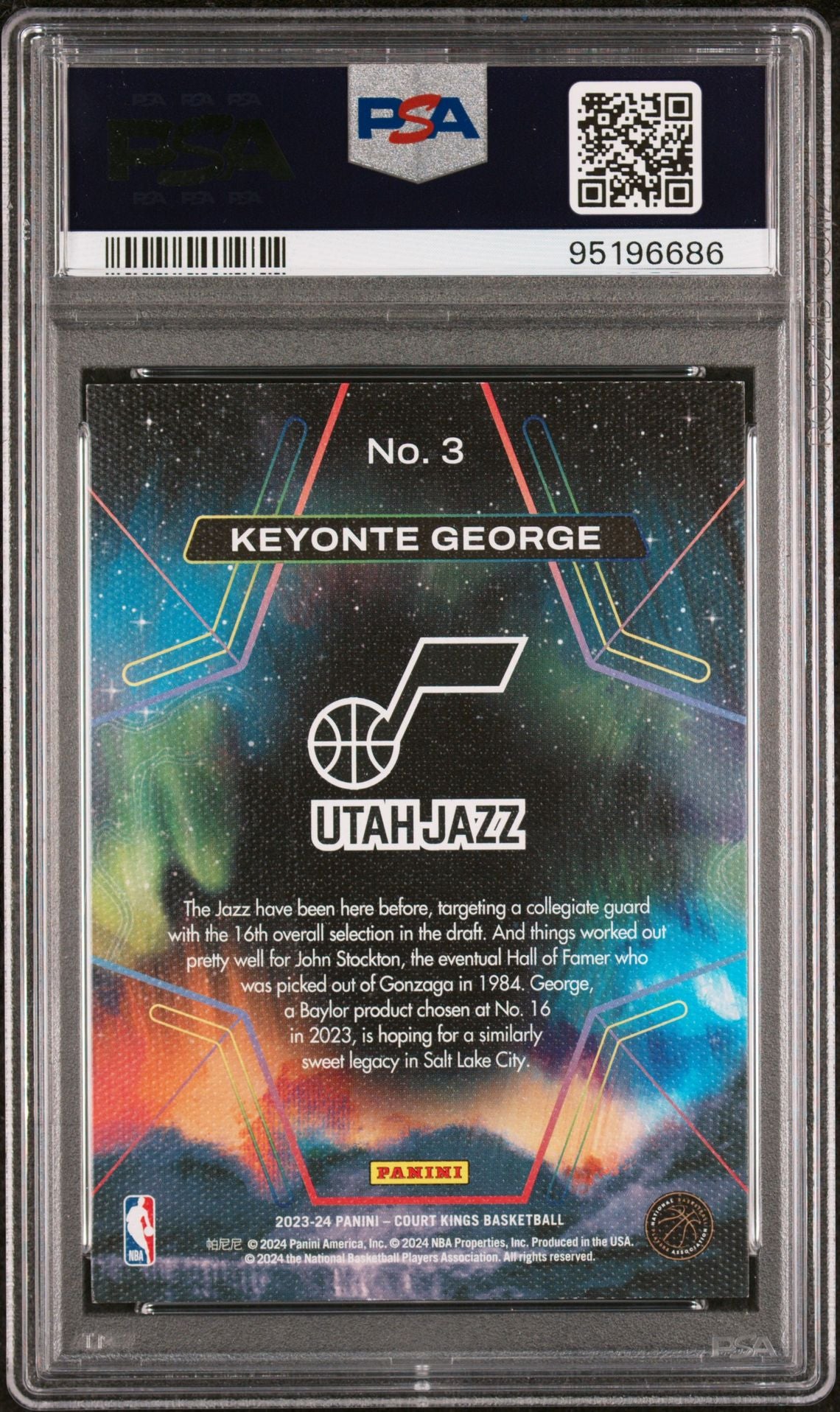 2023-24 Panini Court Kings #3 Keyonte George Rookie Card Aurora Case Hit SSP PSA8 NM-MT