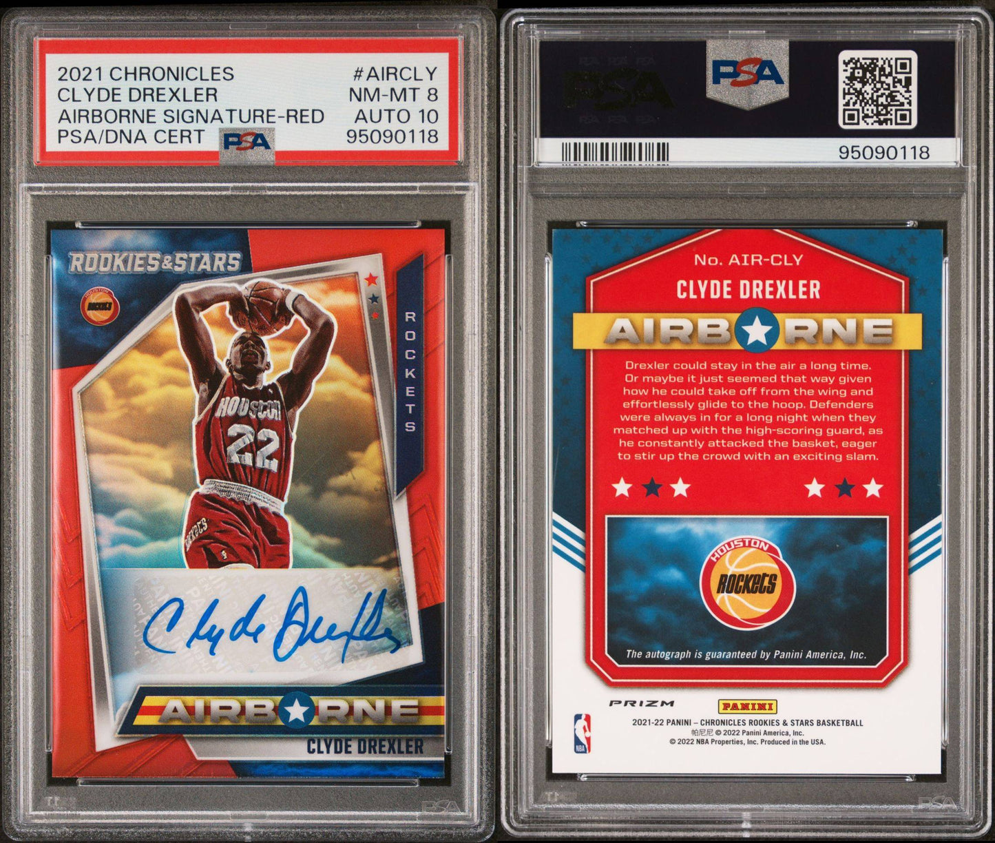 2021-22 Panini Chronicles #AIR-CLY Clyde Drexler Airbourne Signature Red Holo PSA10 Auto