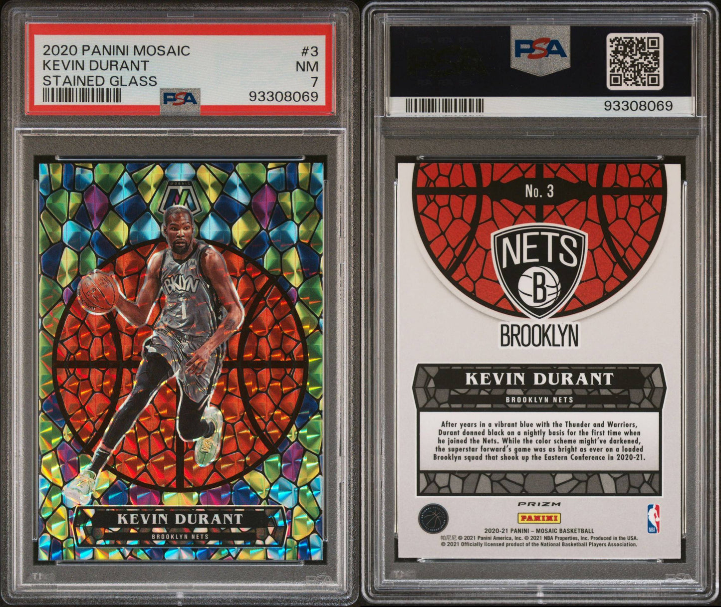 2029-21 Panini Mosaic #3 Kevin Durant Stained Glass Case Hit SP PSA7 Near Mint