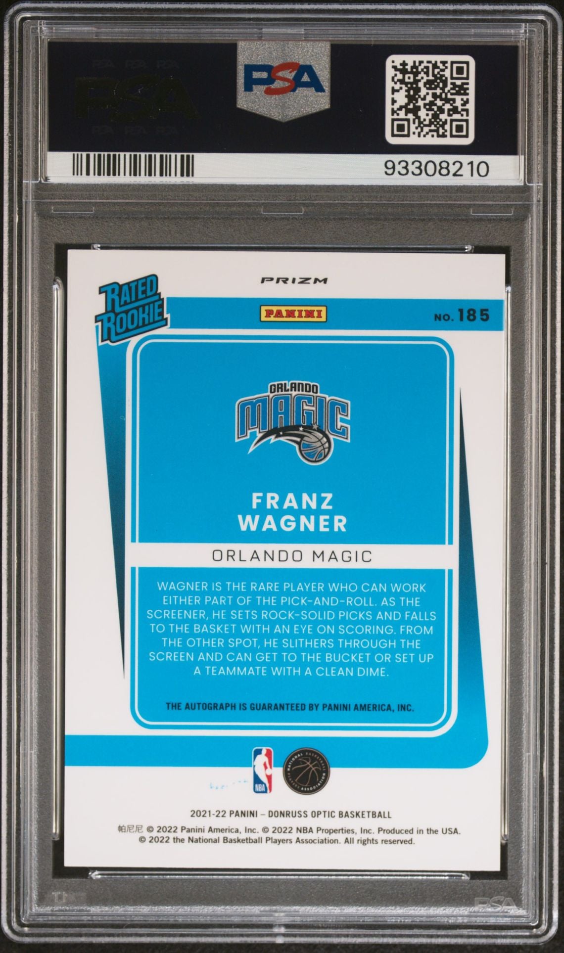 2021-22 Panini Donruss Optic Choice #185 Franz Wagner Rookie Card Rated Rookie On Card Autograph Red Prizm PSA8 Auto