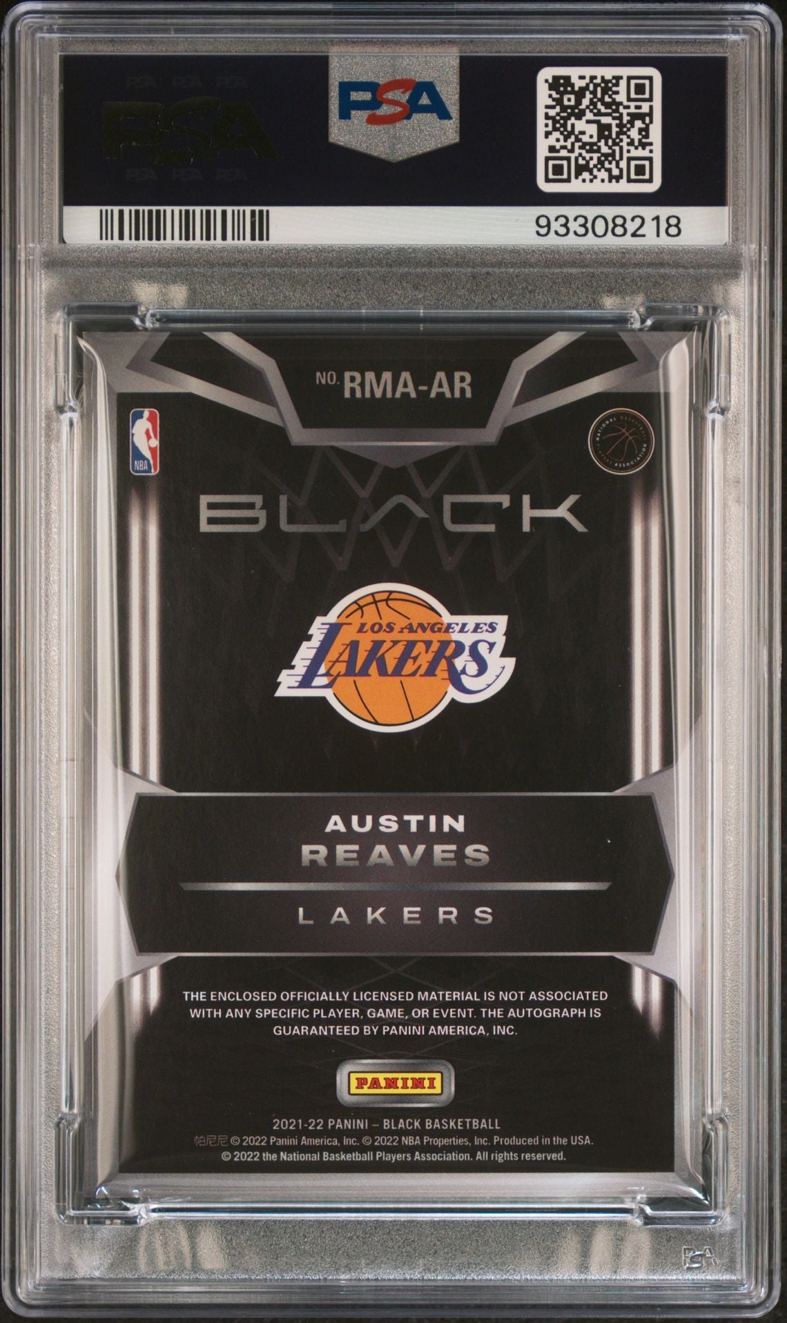 2021-22 Panini Black #RMA-AR Austin Reeves Rookie Patch Autograph 42/49 PSA10 Autograph