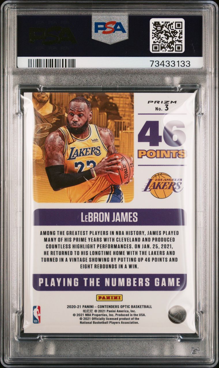 Lebron James Playing The Numbers Game Blue Cracked Ice PSA 9 Mint