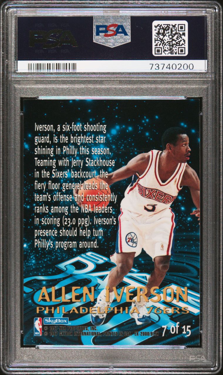 1996 Skybox Star Date 2000 #7 Allen Iverson Rookie Card PSA 8 Near Mint