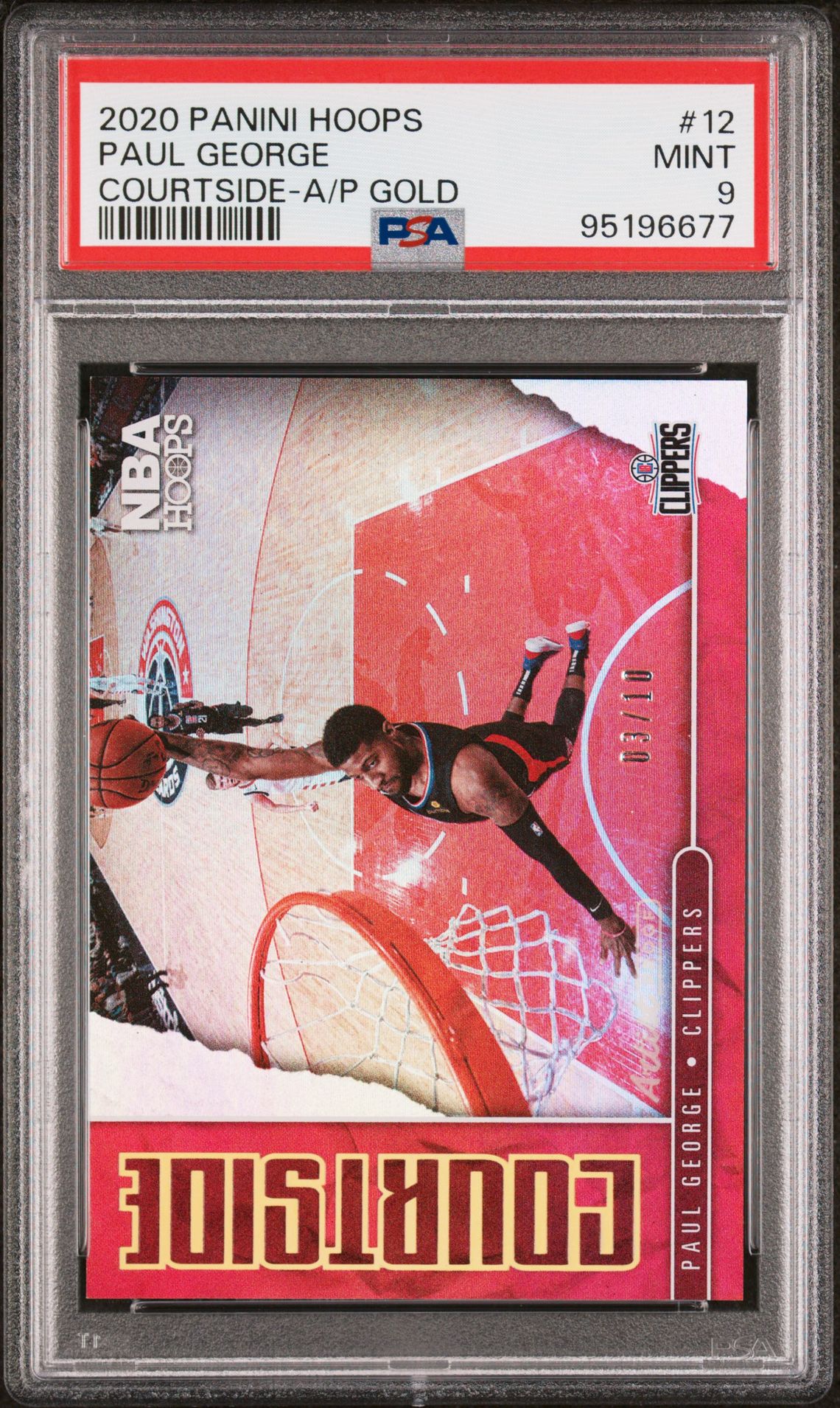 2020-21 Panini Hoops #12 Paul George Courtside Gold 03/10 PSA9 Mint