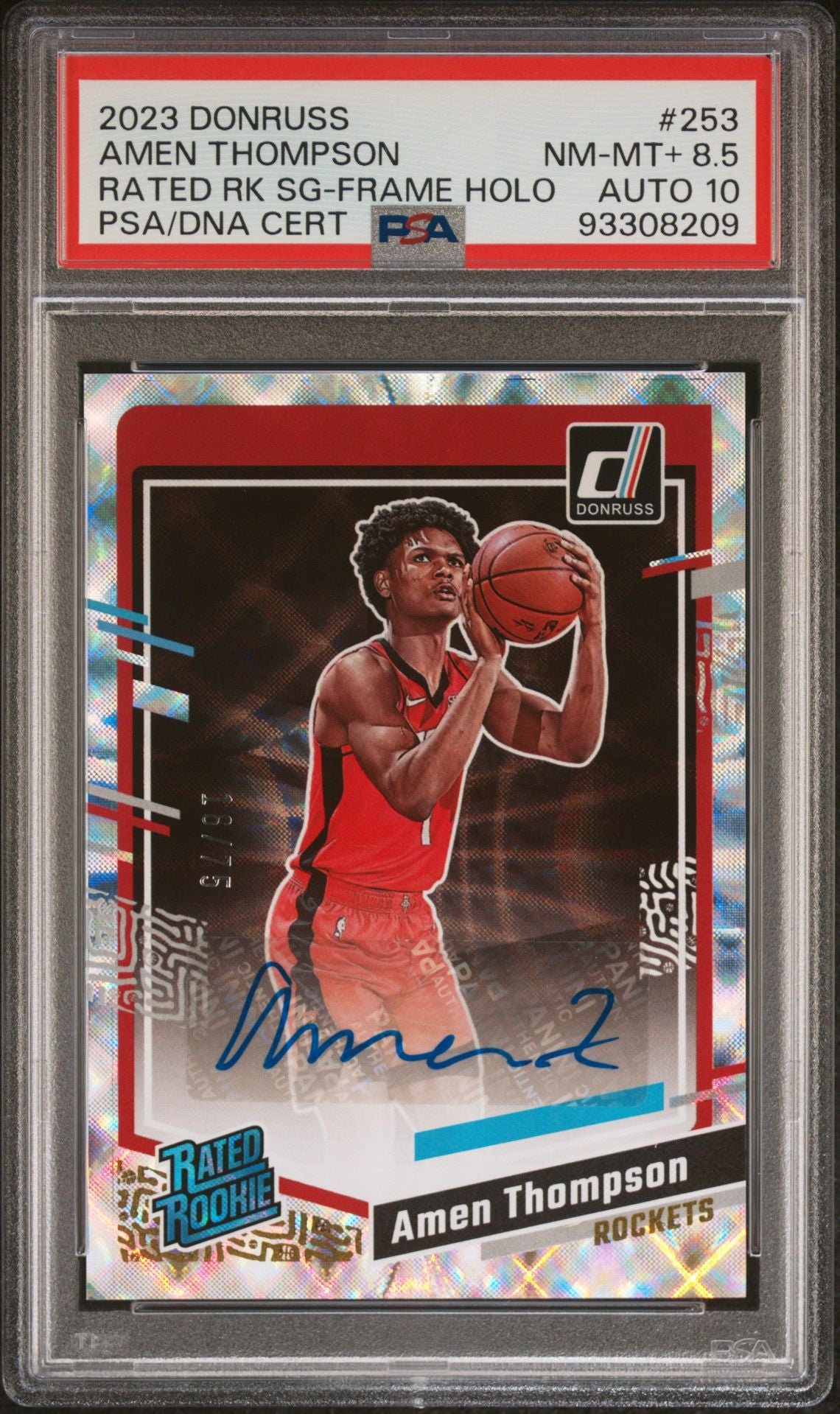 2023-24 Panini Donruss #253 Amen Thompson Rated Rookie Signature Frame Holo Autograph 16/75 PSA10 Autograph