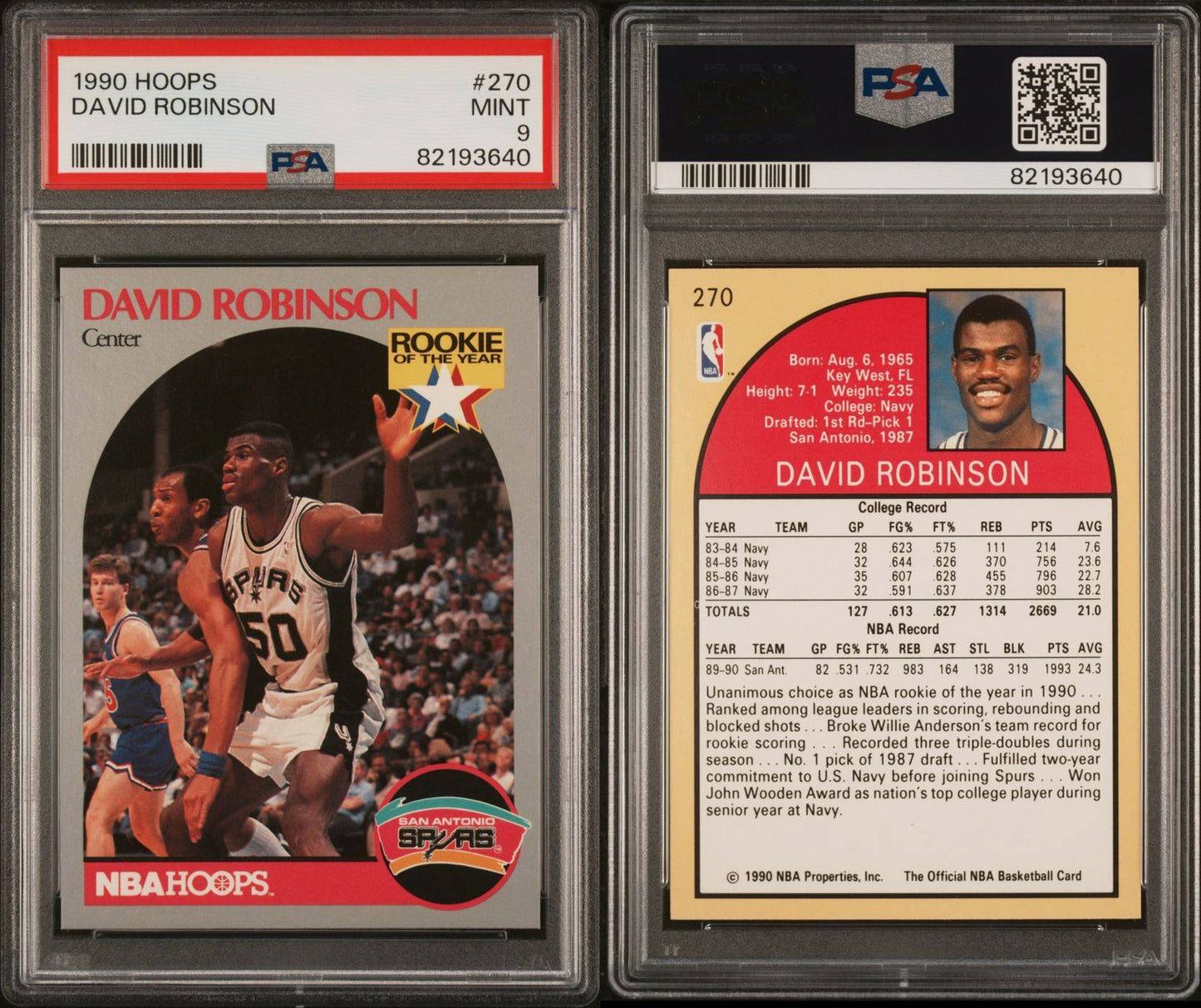 1990 Hoops #270 David Robinson Rookie Card PSA 9 Mint