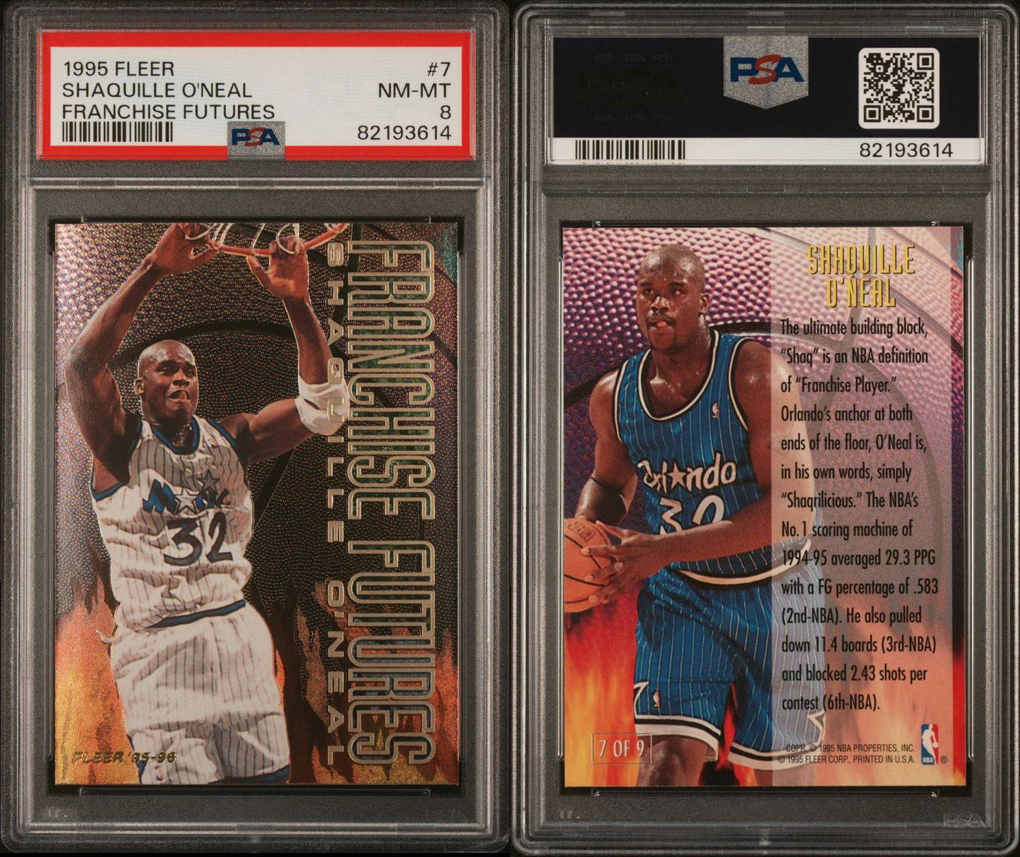 1995 Fleer #7 Shaquille O'Neal Franchise Futures PSA 8 Near Mint